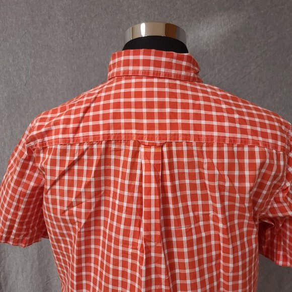 Chaps Easy Care Mens Large Orange Plaid Short Sleeve Button Up Logo Shirt - Picture 6 of 13